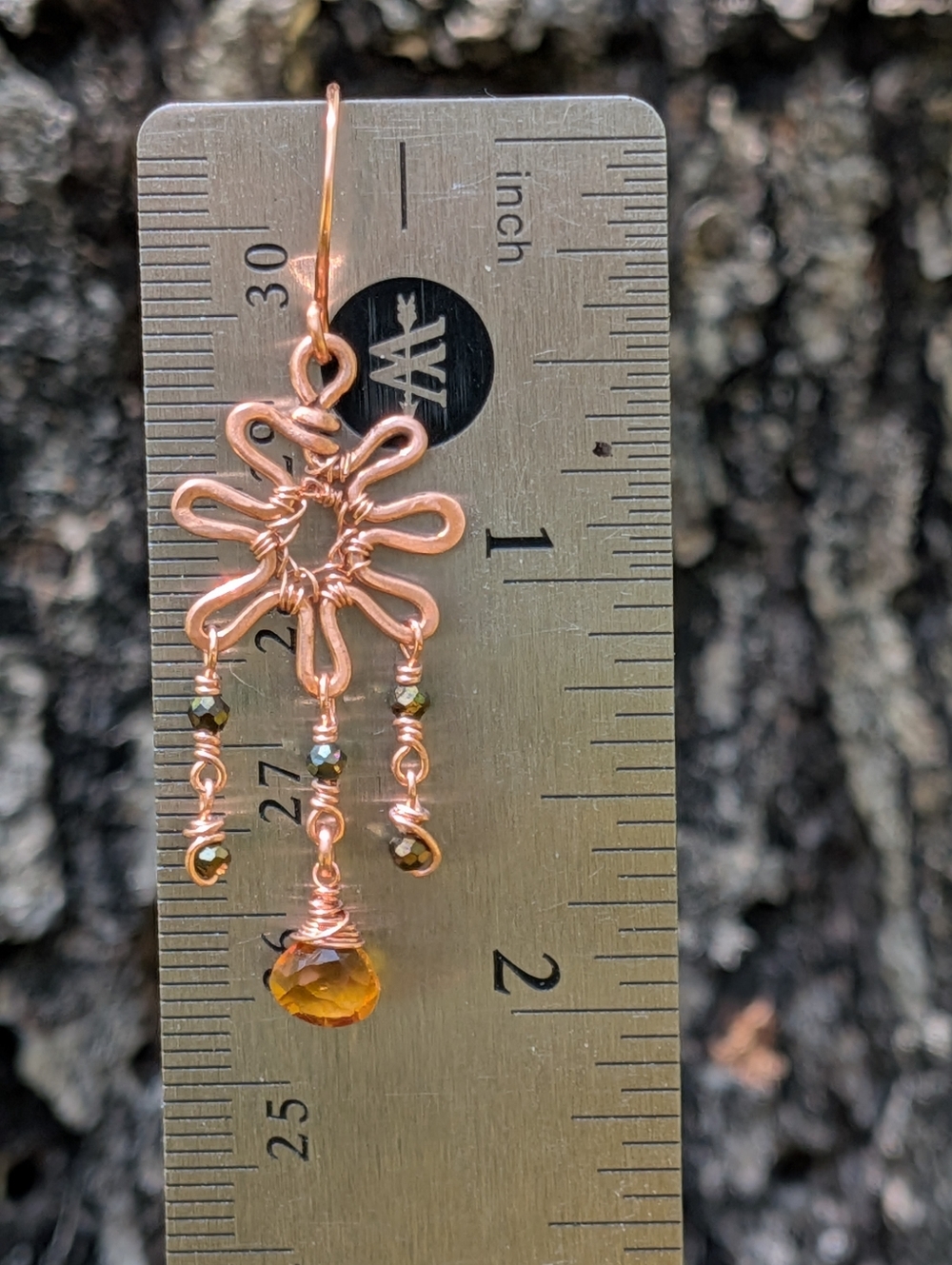 Copper Sunburst Earrings-Cognac Citrine Gems- Artisan Crafted Design-Summer Vibe - Picture 5 of 12